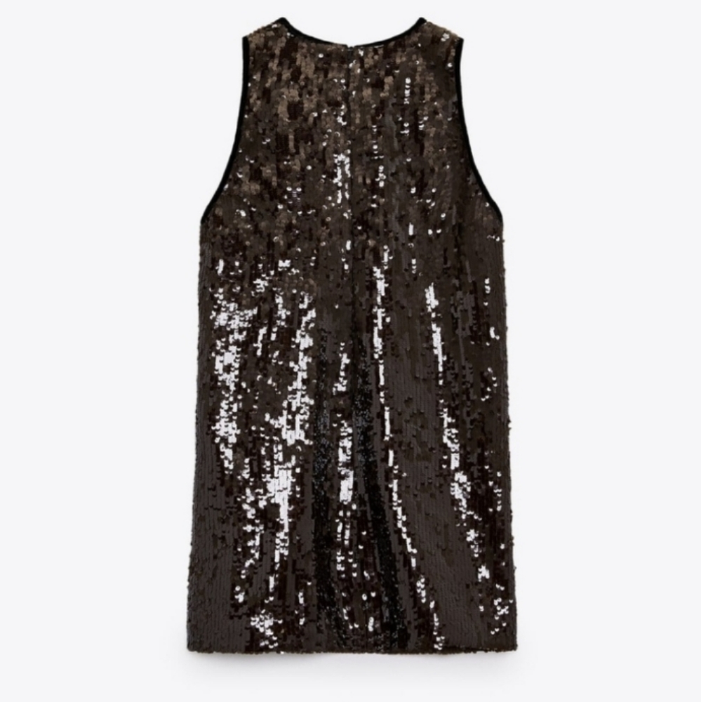 ZARA Sequin Limited Edition Chocolate Brown Mini Dress - Picture 2 of 11